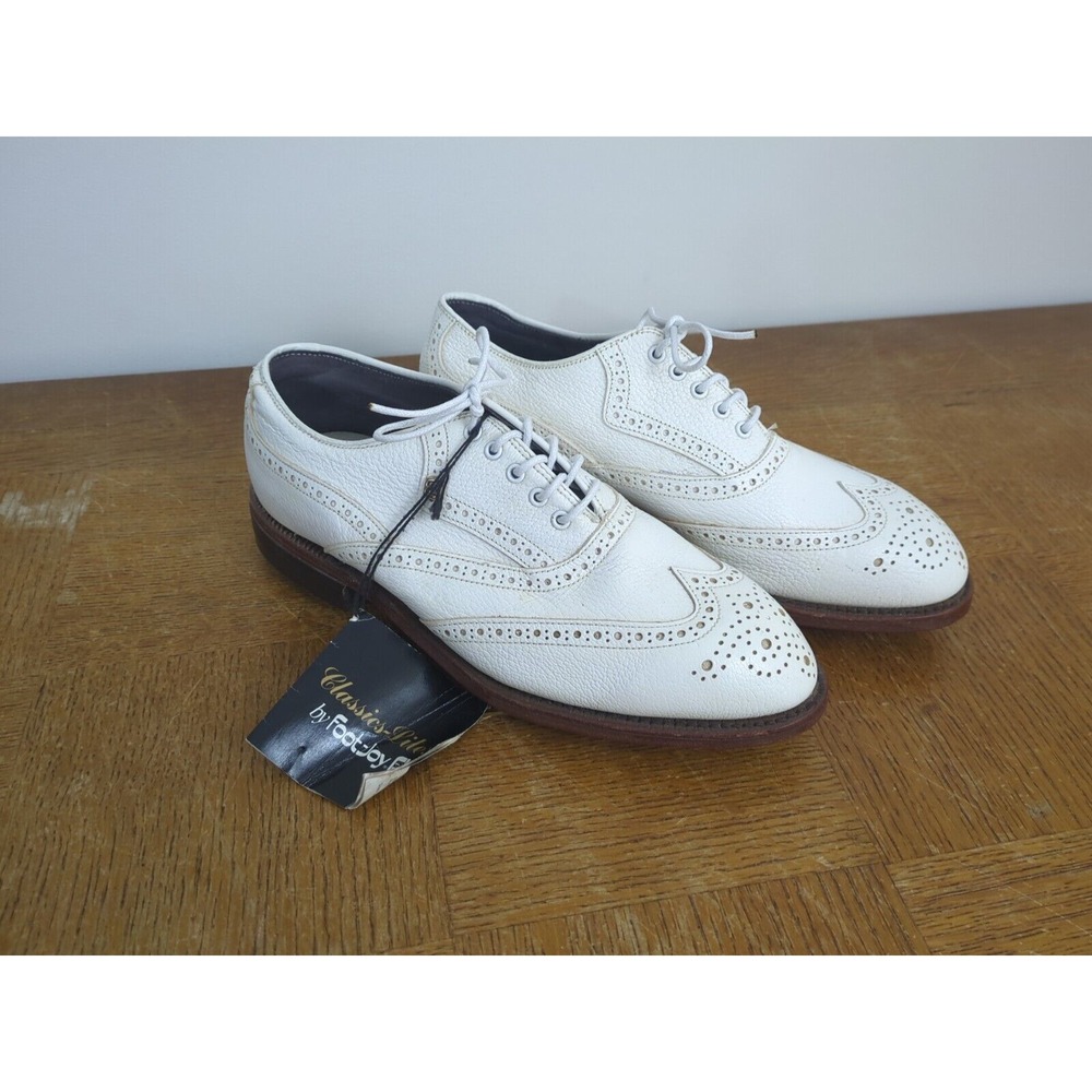 Vintage FootJoy Classics White‎ Leather Brogue Wingtip Golf Shoes Men's Sz 6